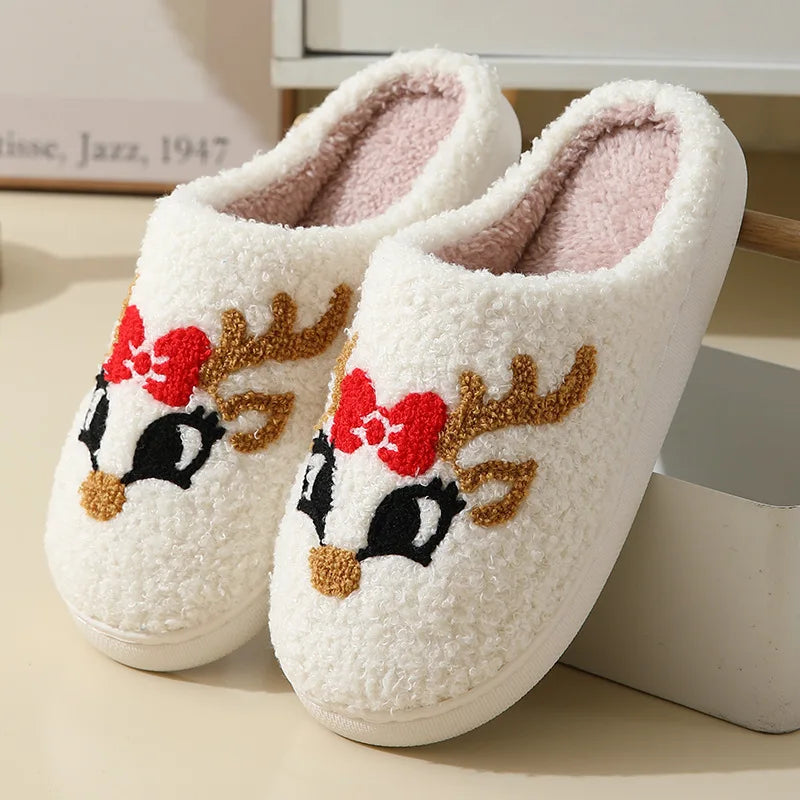 Unisex Christmas Winter Warm Cute Fluffy Slippers Suitable for Couple Bedroom Use and As Gift Cotton Shoes With Soft Sole Flat Shoes