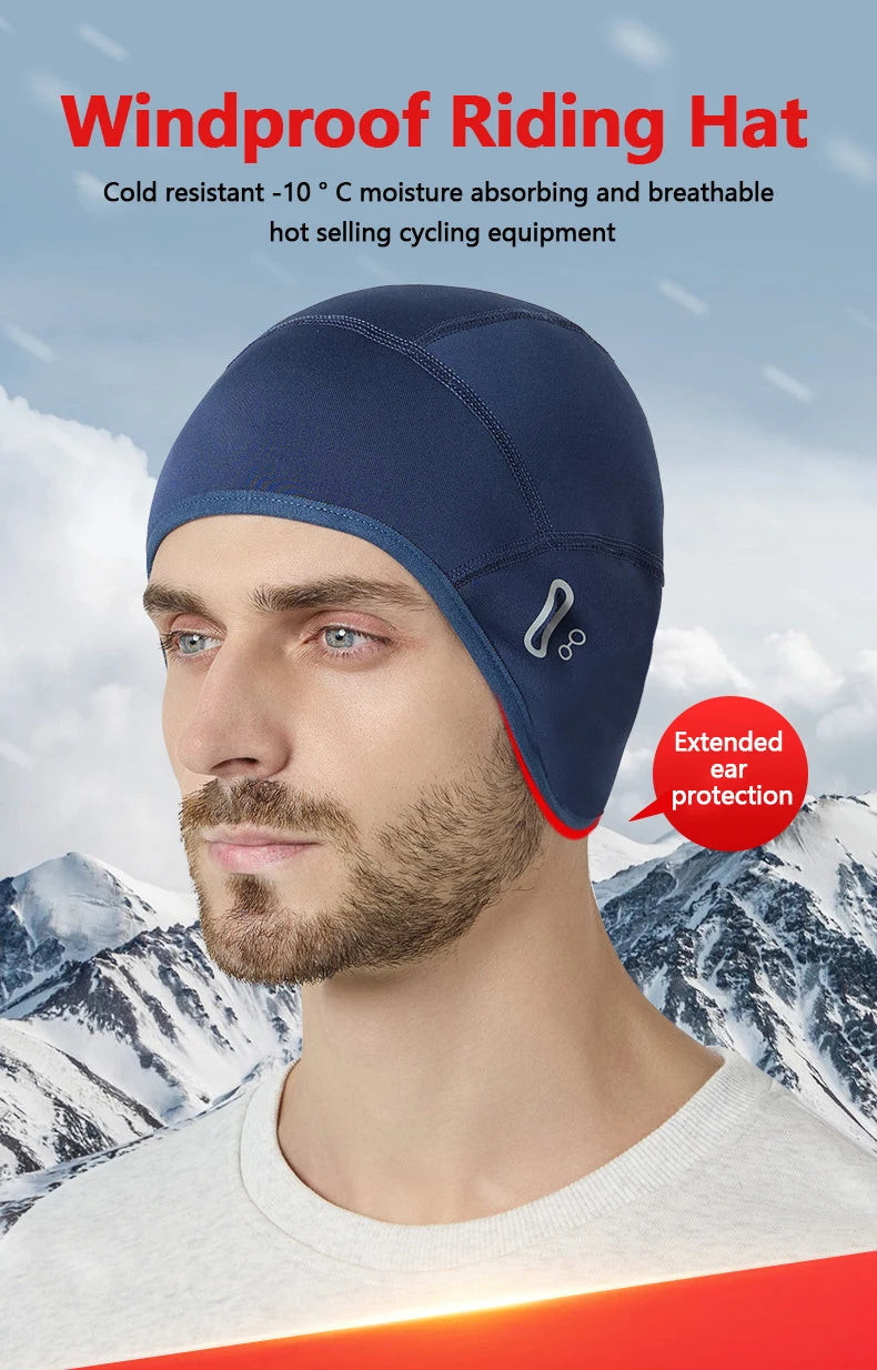 Winter thermische fietsmuts buiten onder MTB helm voering fleece muts sport heren fiets skiën muts hardlopen wandelen met bril