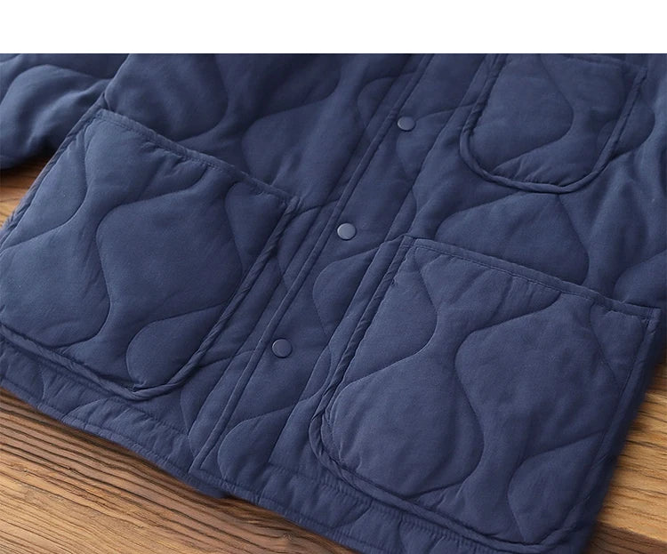Winter New American Retro Langarm Revers Baumwolle gepolsterte Cargojacke Herren Einfacher dicker Innenliner Lässiger Mantel mit mehreren Taschen