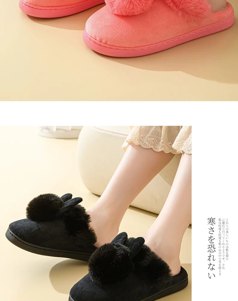 Women's Winter Warm House Fuzzy Slippers Couple Indoor Anti-Skid Plush Lined Bedroom Slides Fluffy Cotton Shoes For Ladies