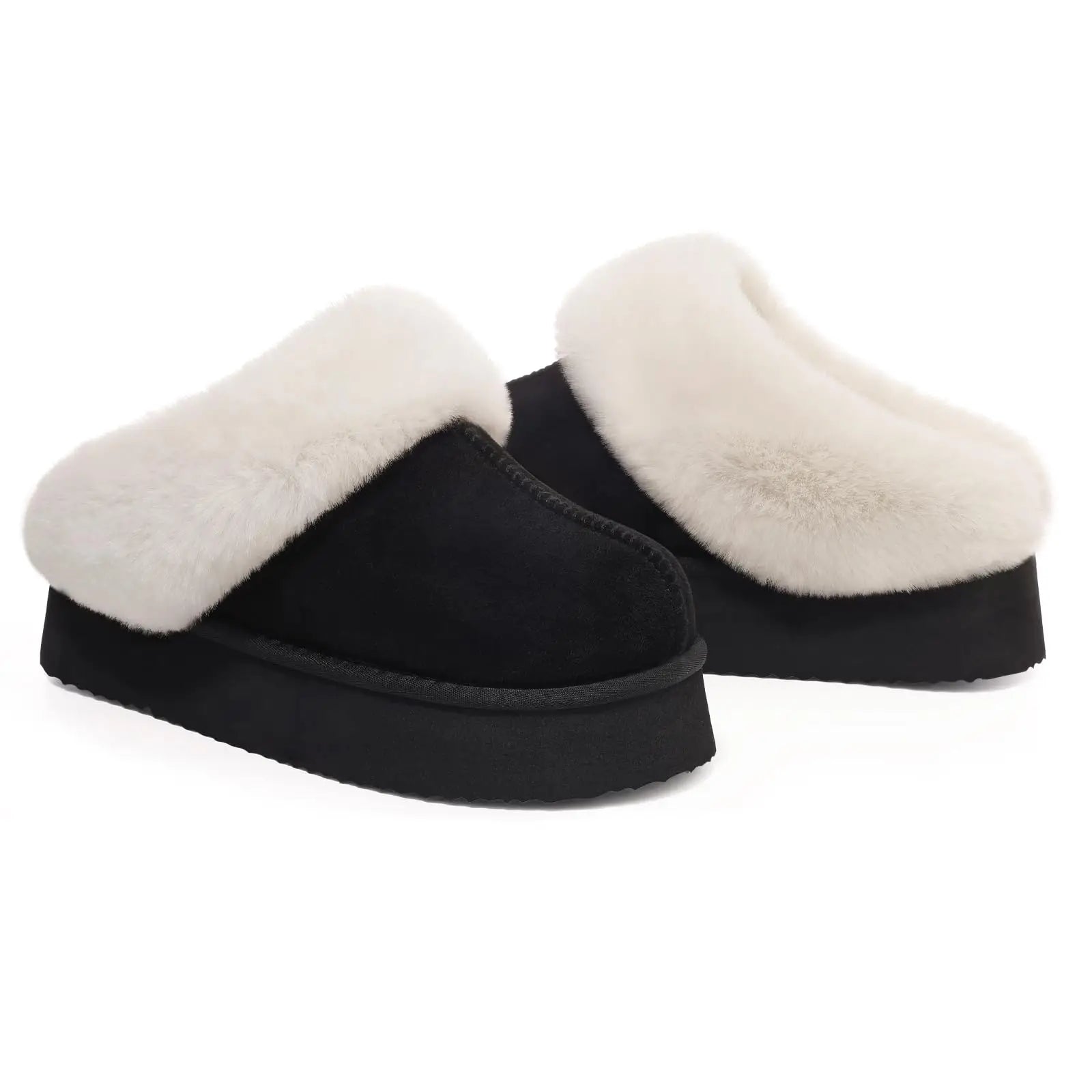 Women's Fashion Fur Winter Slippers With Thick Sole Fluffy Fuzzy Slippers and Anti-Slip Platform Slides Plush Shoes