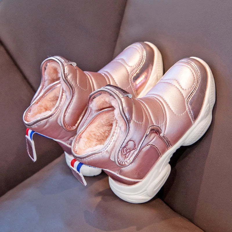 Girl's Casual Shoes Ankle Boots PU Leather Winter Shoes Velcro Anti-Slip Warm Kids Shoes Size 26-37