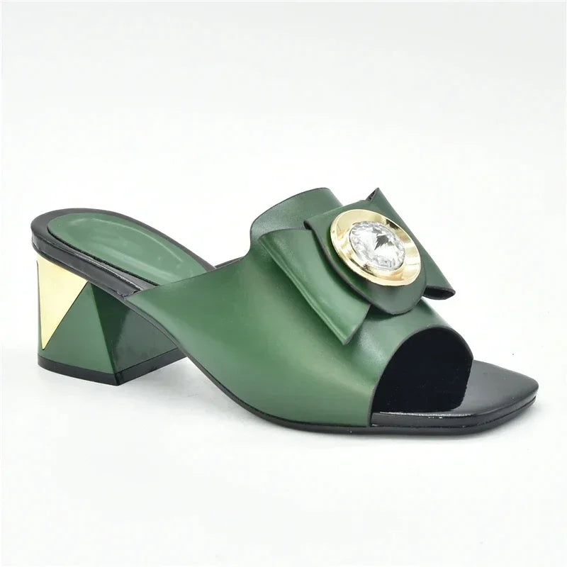 Italian Party Shoes Decorated with Big Rhinestone Women's Shoes Sexy Ladies' Open Toe Designed Pumps