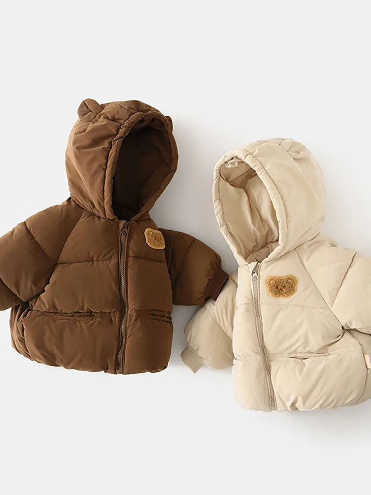 Winter Kids Parkas Hooded Fur Lining  Jacket  Cartoon Girls Boys Thicken Children Coat Unisex