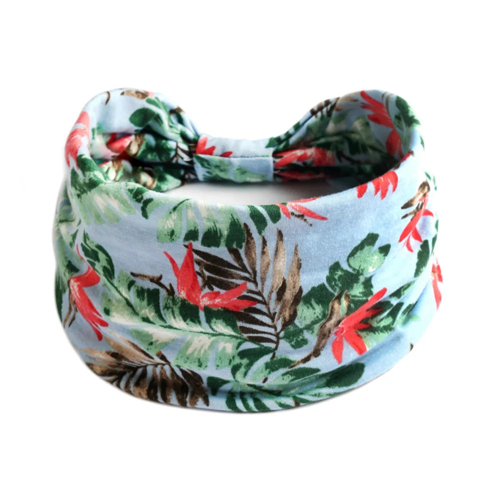 Bohol Headbands Women Wide Knotted Hairbands Elastic Turban Head Bands Non-Slip Floral Yoga Sports Sweatbands Workout Head Wraps