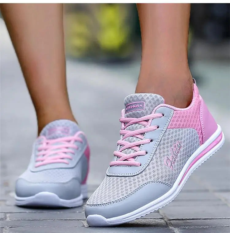 Breathable Sneakers For Women 2024 New Fashion Solid Color Soft Women Sneakers Mesh Fabric Lace Up Woman Shoes Female Footwear