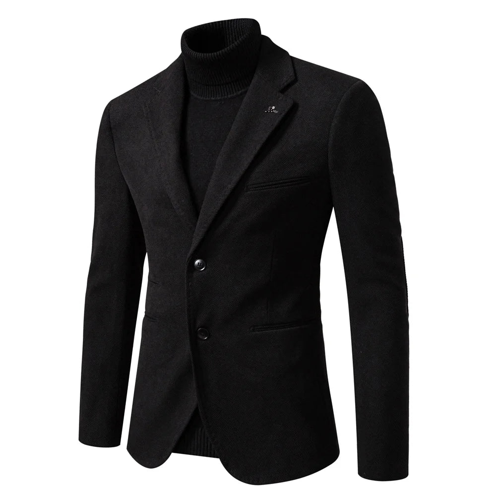 Men's Single Breasted Blazer Solid Colour Autumn Winter Slim Fit Business Casual Suit Jacket Male Blazer with Pocket