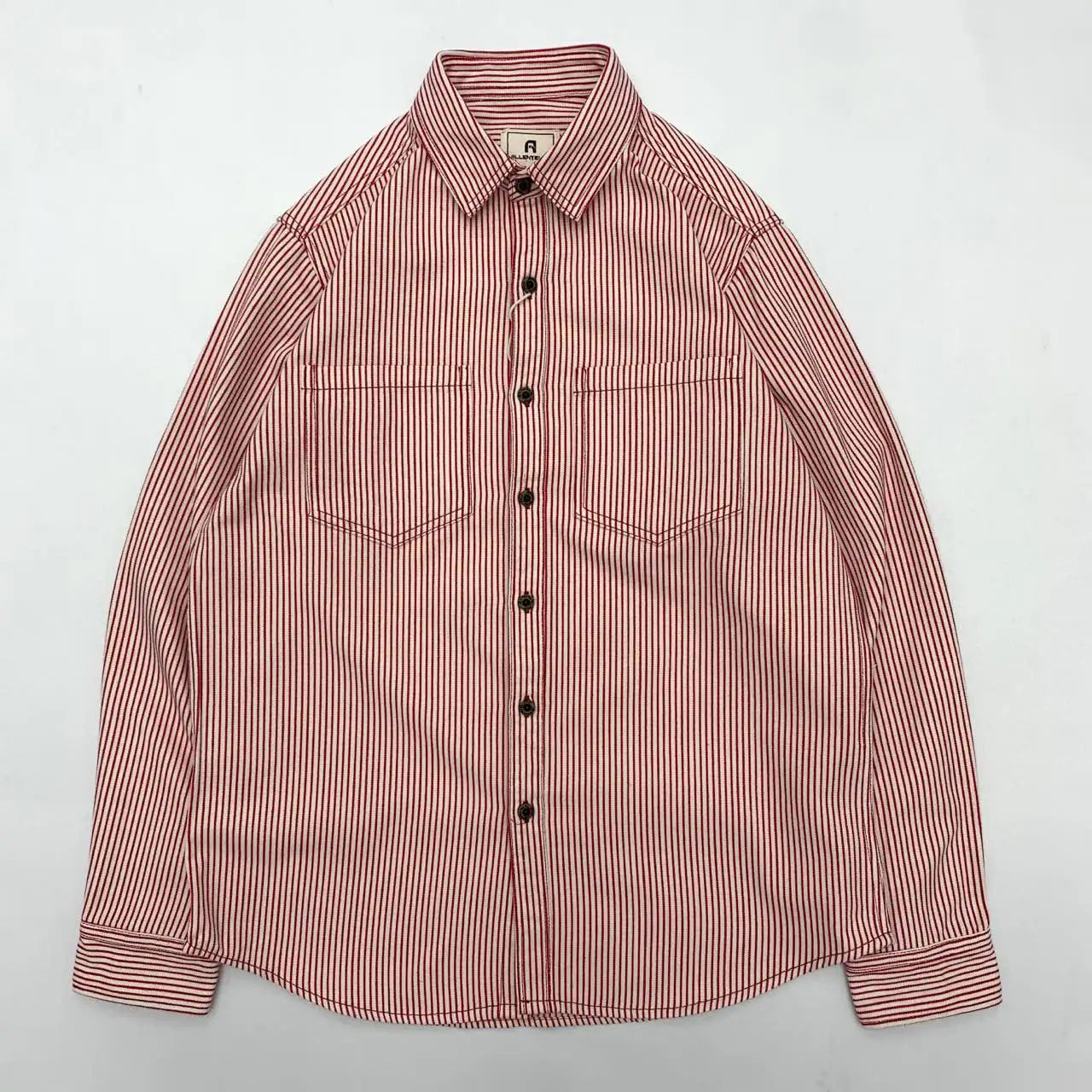 2025 Lente Nieuwe Japanse Retro Lange Mouw Revers Gestreepte Cargo Shirt Heren Amekaji 100% Katoen Gewassen Losse Dubbele Zakken Tops