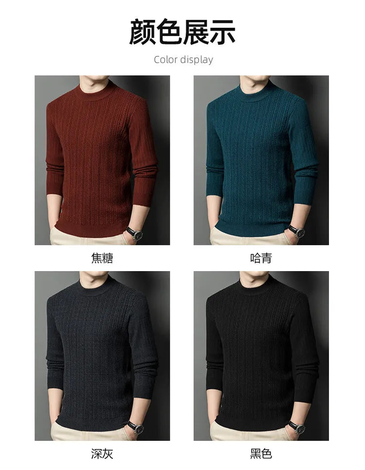 Men's Autumn and Winter Warm Turtleneck O-Neck Sweater, Thickened Slim-Fit Bottoming Shirt, Fine knitted Sweater Sizes M-4XL
