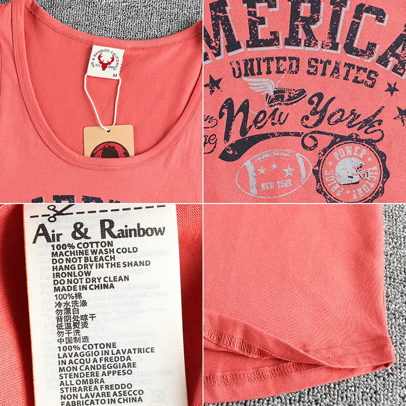 Summer New American Retro Sleeveless O-neck Letter Printed T-shirt Men's Fashion 100% Cotton Washed Casual Sports Vest Tops