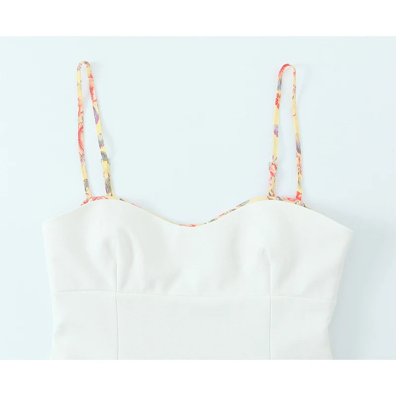 Witte print camisole sexy verstelbare spaghettibandjes chique feest zomer crop top streetwear voor vrouwen korte lengte polyester