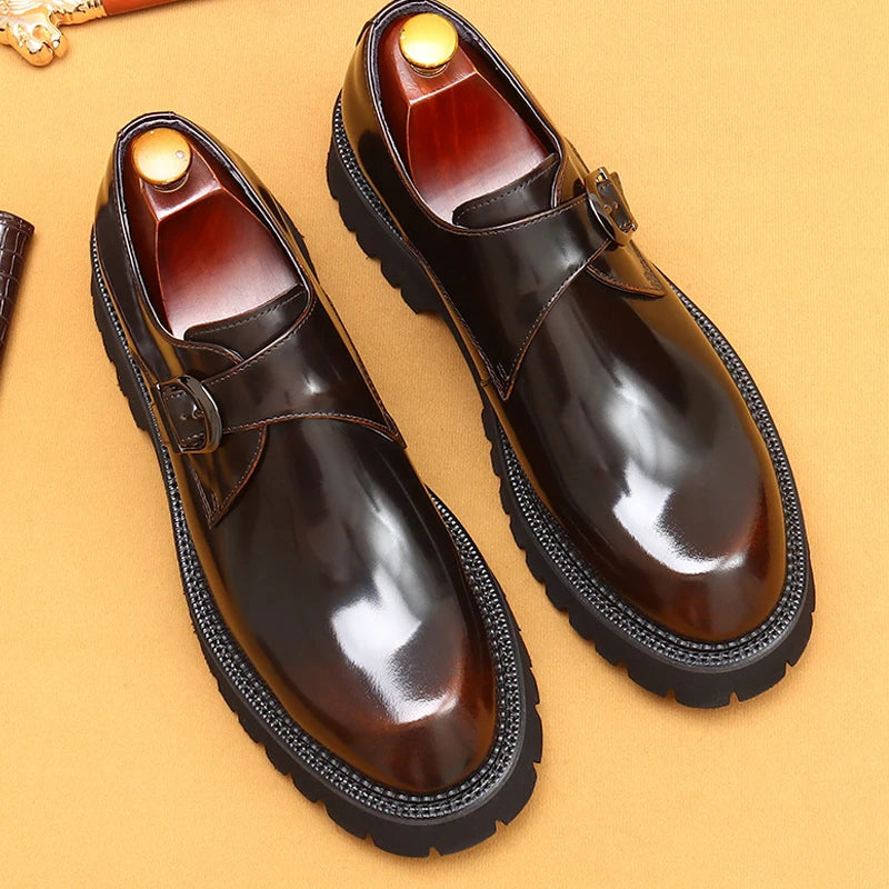 British casual leather shoes genuine leather formal business men shoes thick soled Oxford shoes patent leather Derby shoes