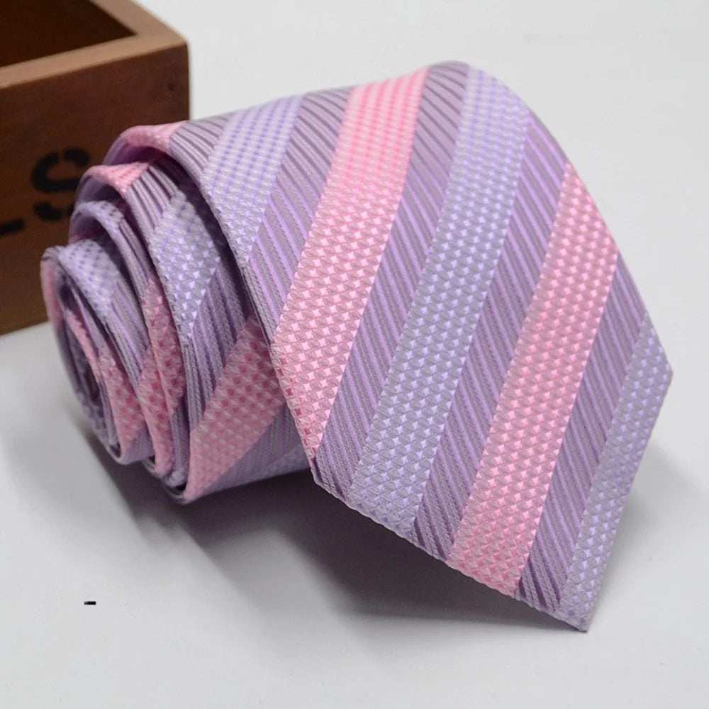 Men's Solid Colour Stripe Floral Jacquard Necktie 7-8cm Width Fashionable Daily Wear Cravat for Wedding Party Gift