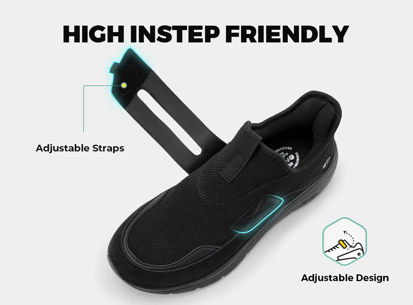 Heren sportschoenen, brede 2e, handsfree wandelschoenen, outdoor fitness, hardlopen, lichtgewicht, ademend, met boogondersteuning