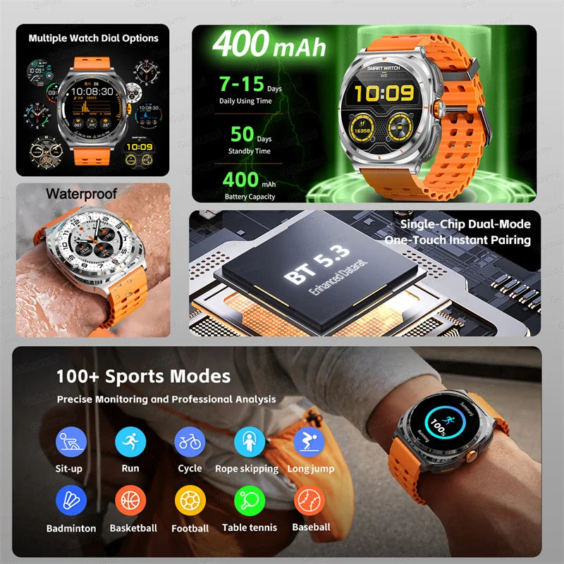 2025 Outdoor Sports Smart Watch AMOLED Screen Heart Rate Waterproof Call TWS Headset Smartwatch For Men - Compatible with HUAWEI & Samsung Galaxy IOS