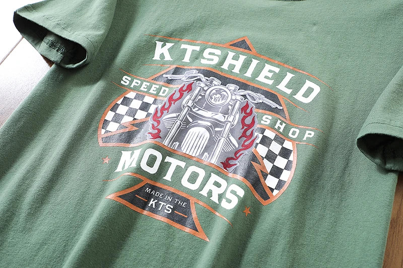 2025 Summer New American Retro 250g Short Sleeve O-neck Printed T-shirt Men's Fashion 100% Cotton Washed Casual Loose Tops