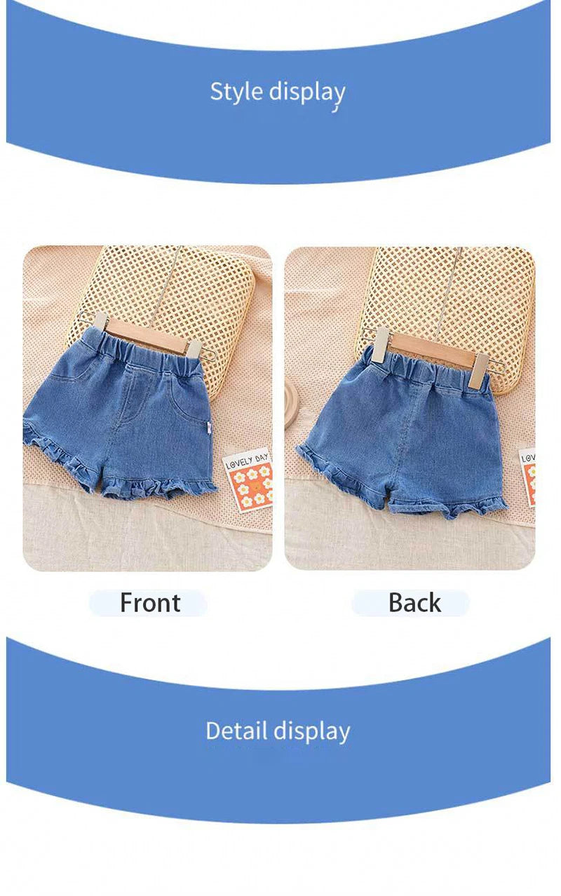 Summer Kid's Pants Fashion Girls New Denim Ruffle Shorts Children's Wear Teenage Girl Jeans 4-6Y