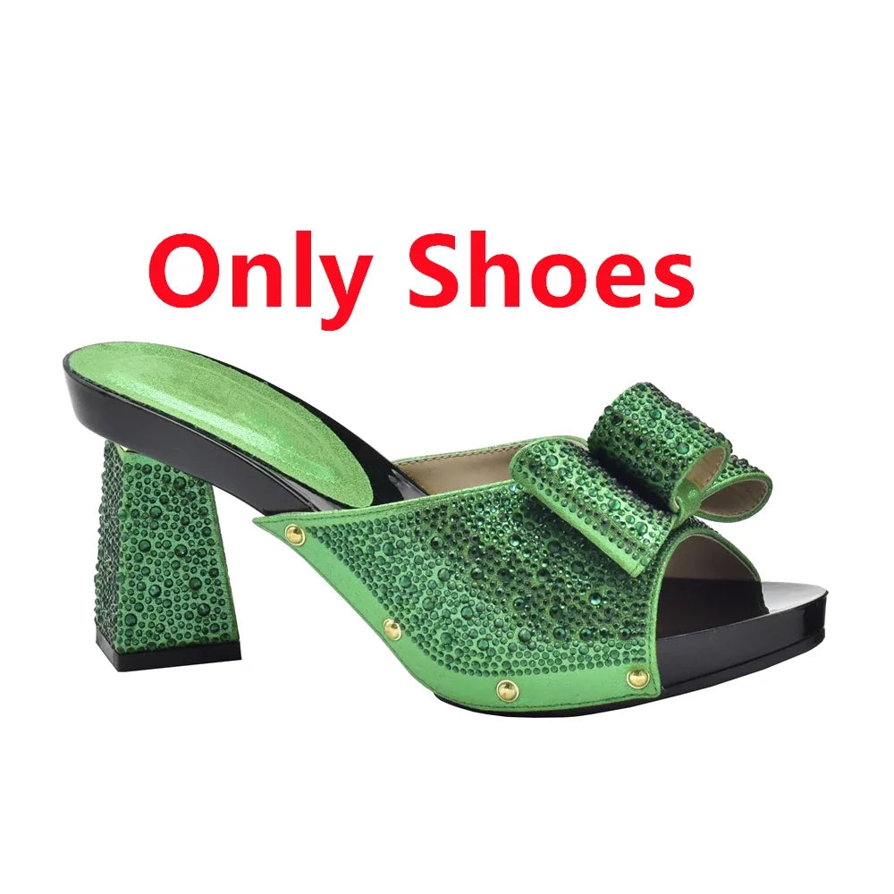 Italian Shoes with Matching Bag for Wedding Shoe and Bag Set for Nigeria Party Italy African Women Party Pumps with Rhinestone