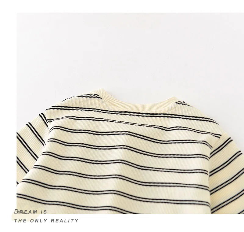 New Spring Kids Hoodie Children Cute Waffle Stripe Sweatshirt Girls Boys Thin Casual Design Pullover Shirt 1-5Y Unisex