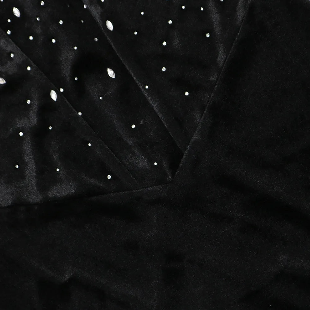 Women's Sexy Solid Color Backless Sleeveless Rhinestone Decor Velvet Bandeau Party Dress
