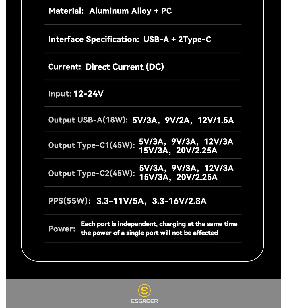Essager USB C Car Charger 105W Quick Charge PD3.0 QC4.0 3.0 SCP PPS USB Type C  Fast Charging For iPhone 15 14 13 Samsung Xiaomi