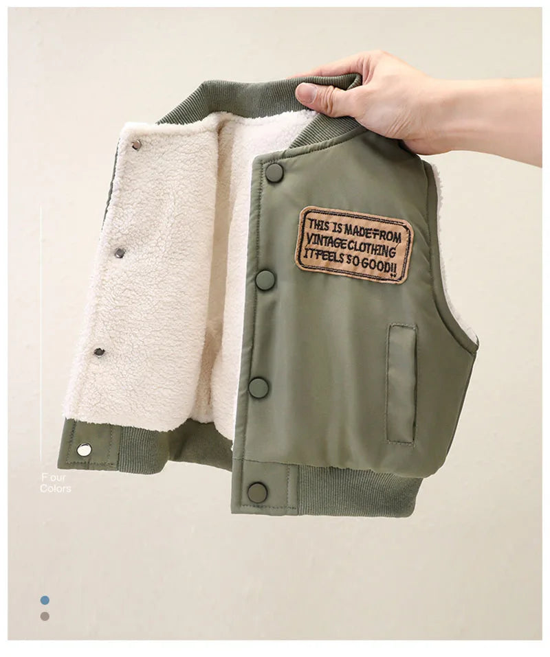 New Autumn Boy's Thicken Vest Cartoon Letter Kids Outwear Waistcoat Winter Warm Children Fleece Padded Clothes 1-7T Unisex