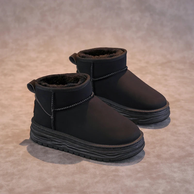 Kindersneeuwlaarzen met antislipbont en dikke zool voor meisjes, casual sportschoenen, damesmode, bruine enkellaarsjes, waterdicht en warm