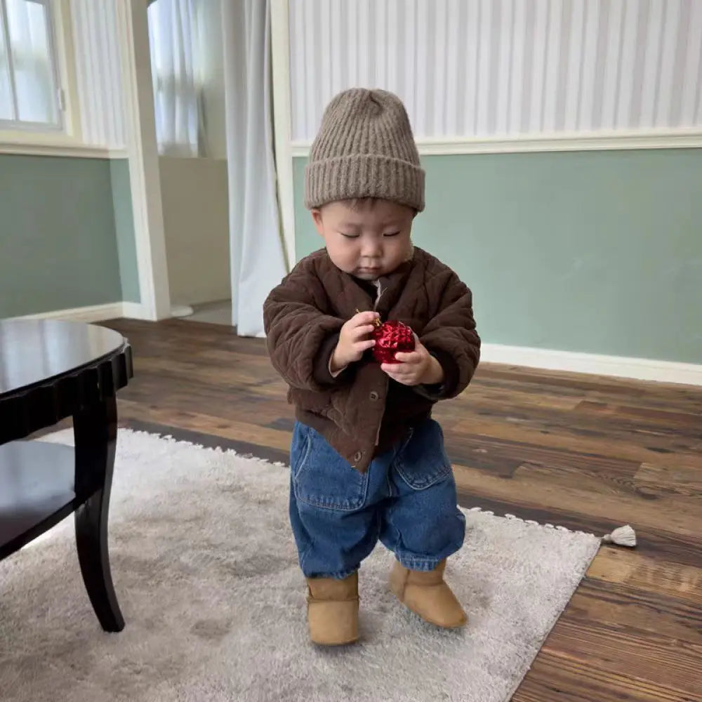 2025 Winter Nieuwe Baby Lange Mouw Warme Jas Plus Fluwelen Dikke Baby Jongen Gewatteerde Jas Meisjes Vintage Fleece Jas Kinderkleding 1-3Y