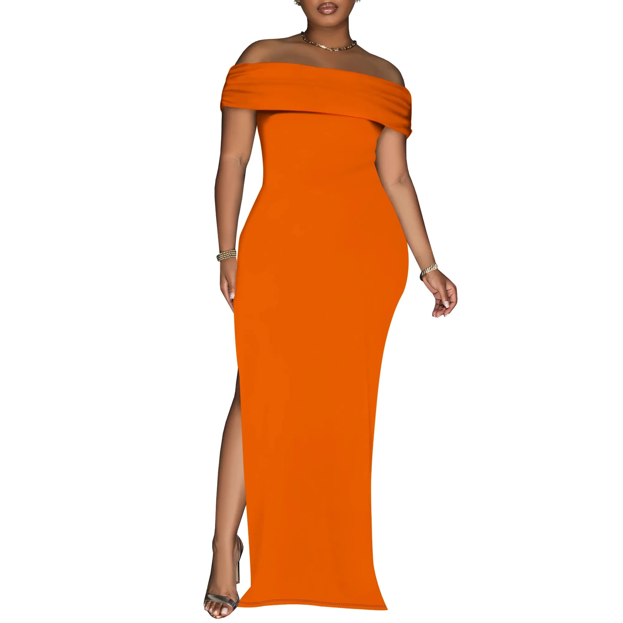 Women's Summer Sexy Bodycon Maxi Tube Dress Strapless Side Slit Long Going Out Casual Elegant Cocktail Party Dresses