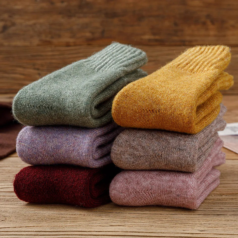 5 Pairs Winter Women's Thick Warm Merino Wool Socks Harajuku Retro Cold Resistant Fashion Casual Solid Colour Cashmere Lady's Socks