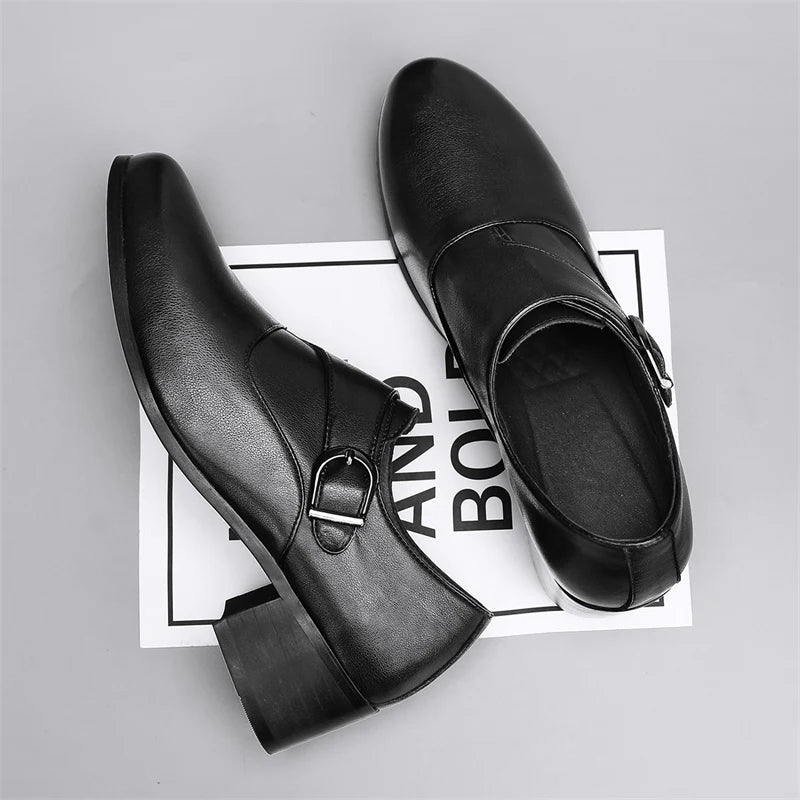 Stylish Men Formal High Heel Dress Shoes Trendy Style Male Business Officer Oxfords Fashionable Youth Party Evening Shoes