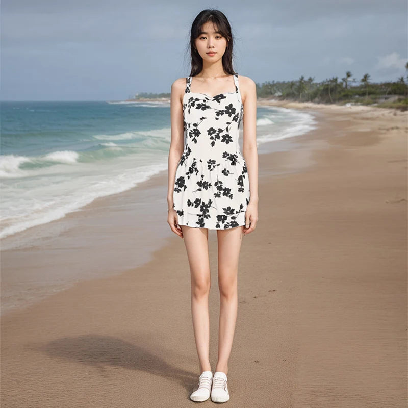 Sexy Halter Floral Print Women Swimwear Fashion Double Layer Ruffled One Piece Swimsuits New Beach Holiday High Waist Swimsuit