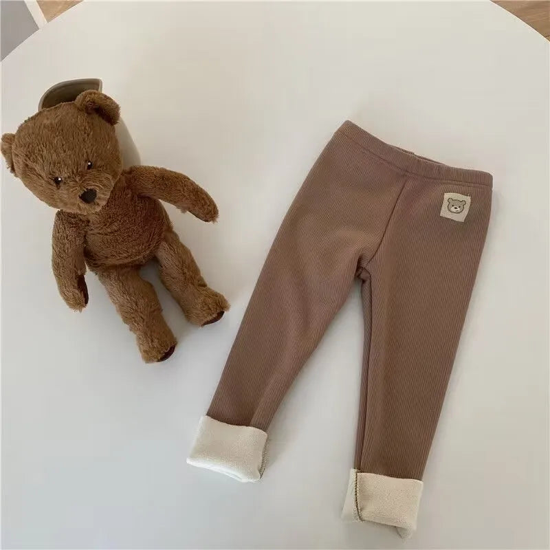 New Autumn Kids Leggings Girls Cute Bear Fur Padded Skinny Pants Children Warm Cartoon Elastic Leggings 4-6Y Girls