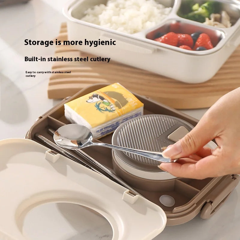 304 Stainless Steel Microwave Safe Partitioned Bento Box - Large Capacity Lunch Container for Students & Office Workers