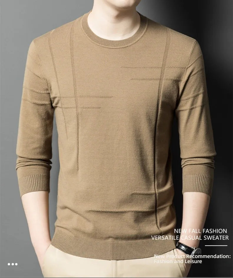 Men's High-End Woollen Striped Designer Knitted Pullover Sweater, Casual Trendy Korean Brand, and Male Jumpers