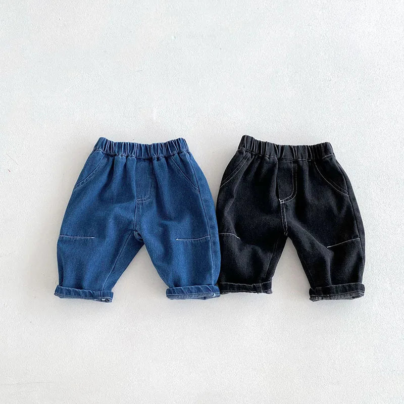 New Autumn Kids Jeans Children Girls Solid Colour Denim Blue Pants Baby Boys Cute Casual Trousers 9M-5T Unisex