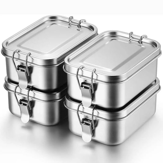 4-teilige Bento-Box aus Edelstahl, Lunchbox aus Metall, Vorratsbehälter für Lebensmittel mit verschließbaren Clips, Lunch-Snack-Boxen für Arbeit, Schule