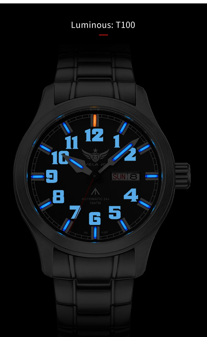 Yelang V1007 42MM Men Watch NH36 Luminous T100 Brand 100M Waterproof Mechanical Automatic Watch Sapphire Lens Reloj Business