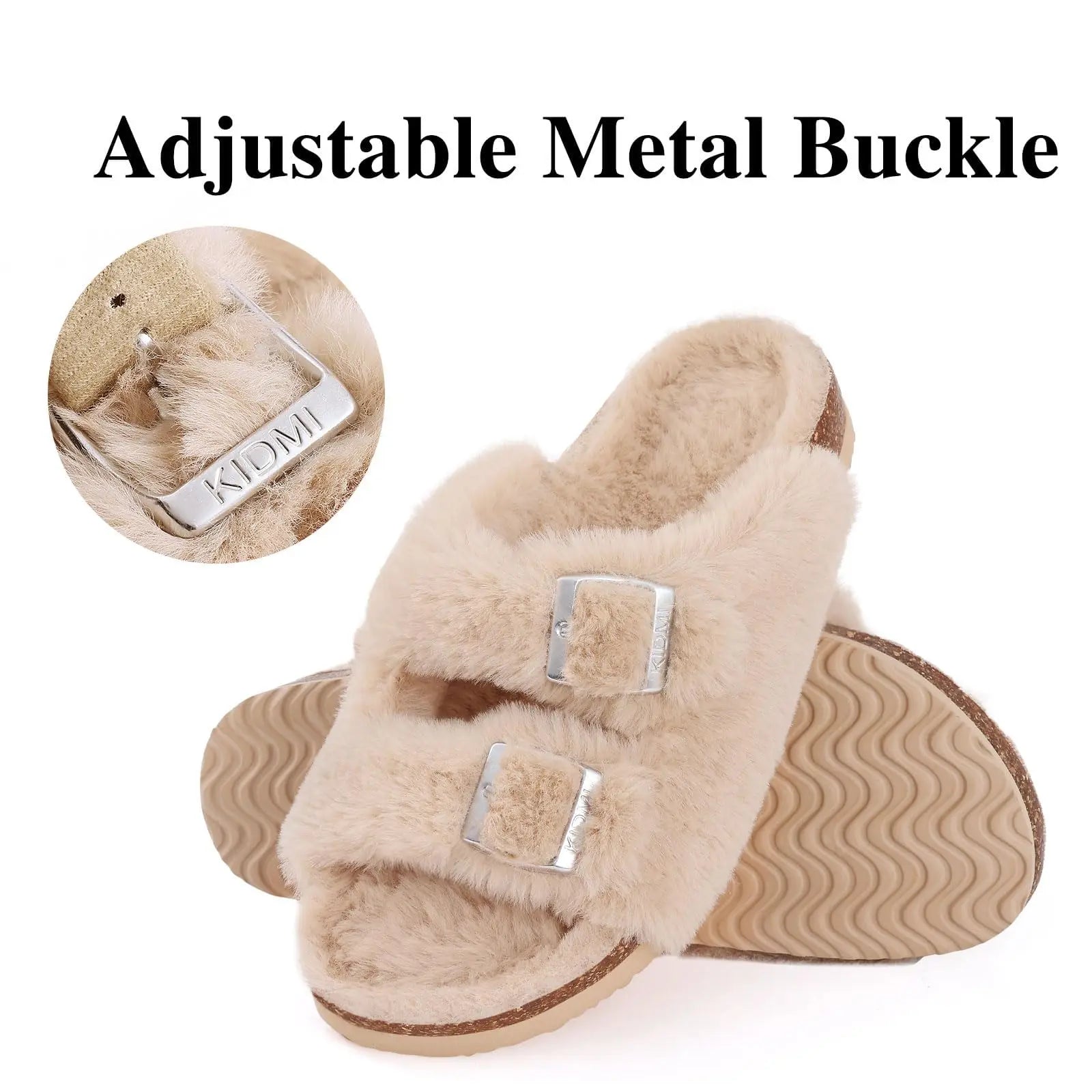 Women's Winter Warm Leisure Slippers Non-Slip Outdoor Slides Cork Insole Cosy Slip-On With Arch Support Suitable As Ladies' Sandals