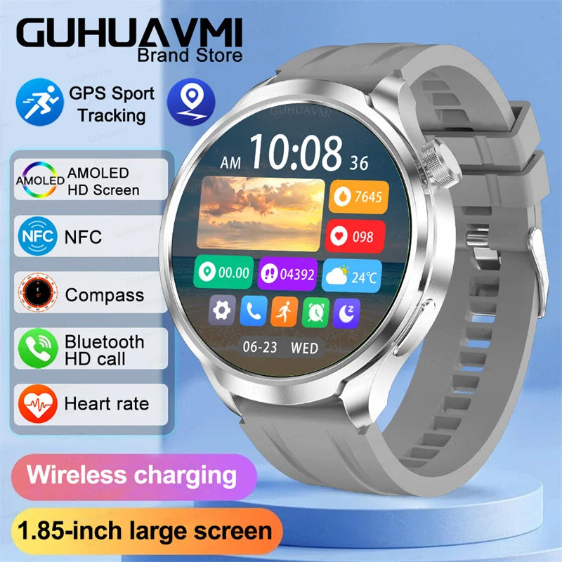 GPS Sports Smartwatch Men AMOLED Screen Compass Altimeter Heart rate BP NFC Bluetooth Call Smart Watch For Men - Compatible With HUAWEI IOS