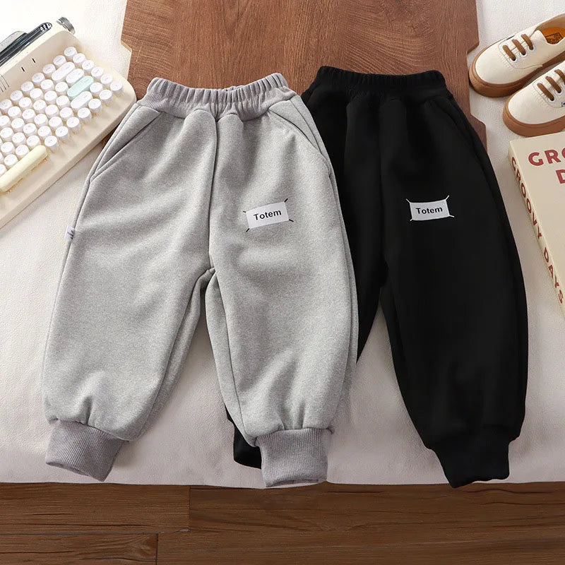 Kids Thicken Clothes Set Girls Cute Solid Colour Letters Sweatshirt + Pants Children Sports Suit Boys 2PCS Outwear 2-8T Unisex