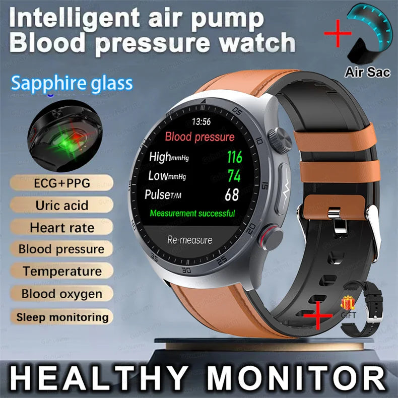 Sapphire Glass NFC AMOLED Blood Pressure Smart Watches ECG Blood Oxygen Blood Pressure Air Pump Sport Health Tracking Smartwatch