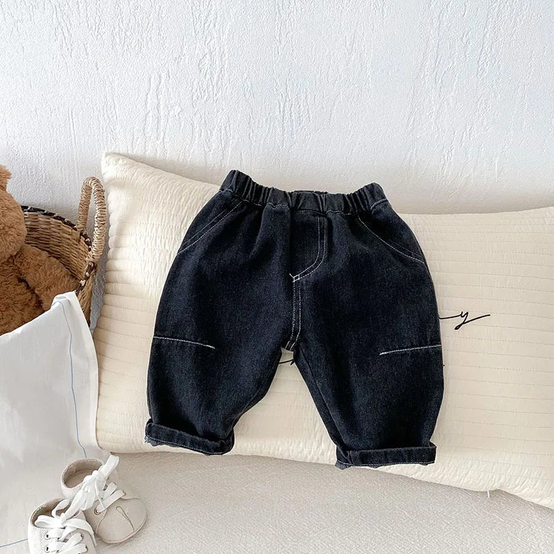New Autumn Kids Jeans Children Girls Solid Colour Denim Blue Pants Baby Boys Cute Casual Trousers 9M-5T Unisex