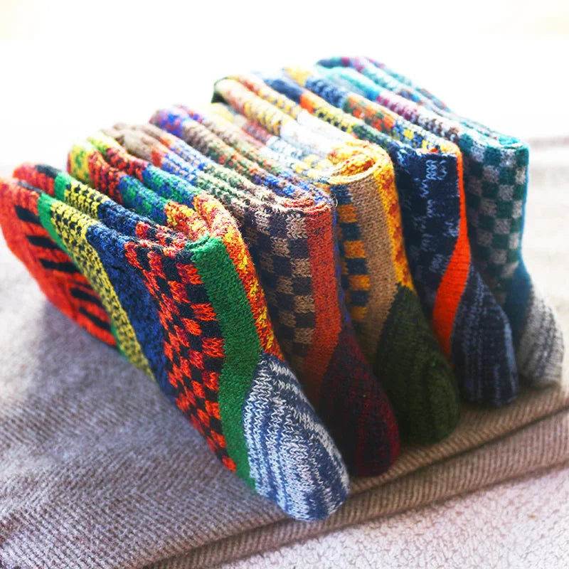 5 Pair Winter New Thick Warmth Harajuku Retro Fashion Casual Wool High Quality Cotton Socks For Men