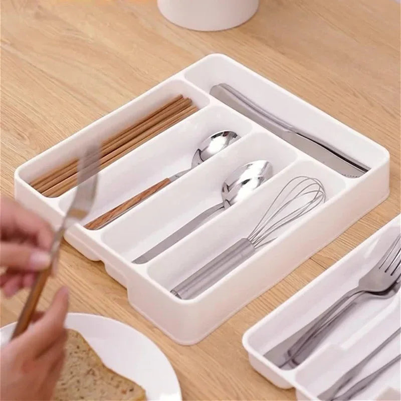 4/5 Compartments Cutlery Organizer Daily Drawer Divider Tray Rectangle Easy Clean Home Kitchen Spoon Fork Separation Box