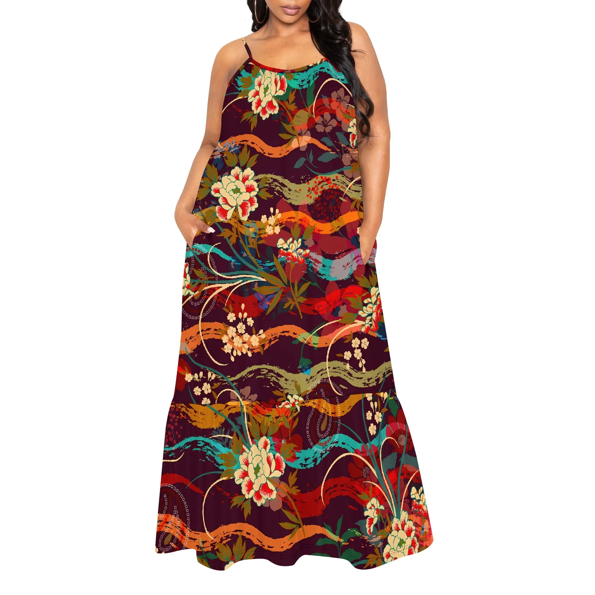 Colorful Plaid Floral Maxi Dress for Women Sleeveless Casual Spaghetti Strap Vacation Outfit