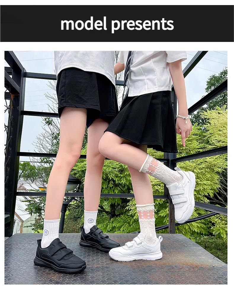 Student Sneakers Unisex White Shoes Magic Buckles Lightweight Couple Shoes for Sports School Dance Running