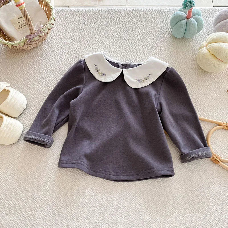 Autumn Baby Undershirts Sweet Embroidery Flower Bow Infant Girls Bottoming Shirt Toddler Thin Clothes Tops 0-3T Girls