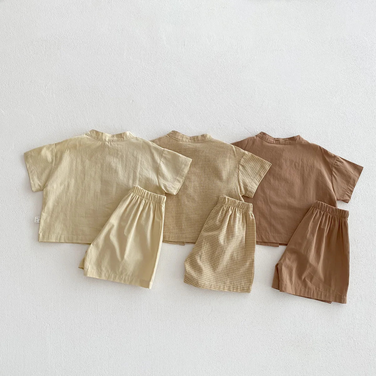 Summer Thin Short Sleeve T-shirt and Shorts Set Small Stand Collar Cool Toddler Boys Baby Girls 2PCS Casual Beach Suits 1-5Y Unisex