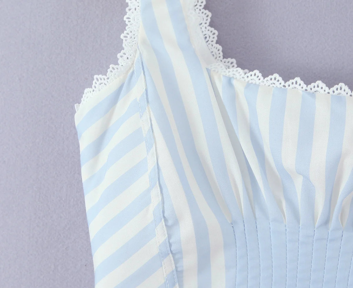 2025 Kanten gesplitste gestreepte korset camis dames kruis vetersluiting bandage rug vierkante hals zomer tanktop slim fit crop top